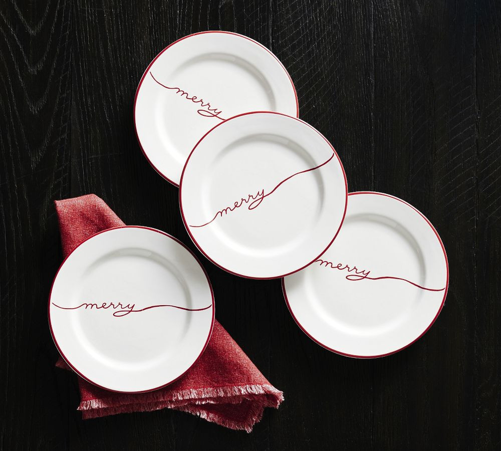 Merry Sentiment Stoneware Salad Plates - Set of 4 | Pottery Barn (US)
