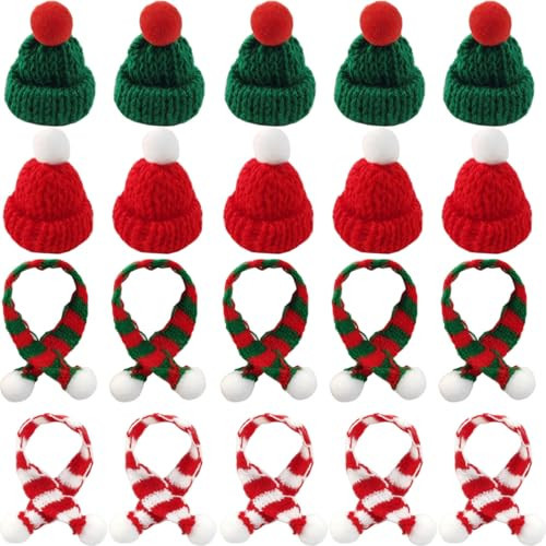 NSBELL 32PCS Mini Knit Hat Mini Christmas Scarf Set Mini Santa Hats for Crafts Mini Christmas Decorations Christmas Tree Ornaments for DIY Craft Art Snowman Doll | Amazon (US)