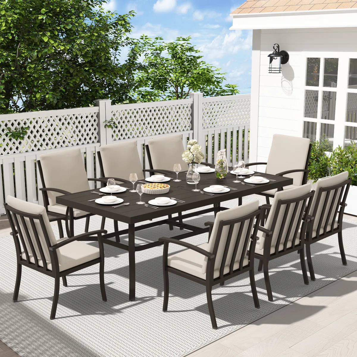 Willesden Rectangular Aluminum Dining Set with Cushions | Wayfair North America