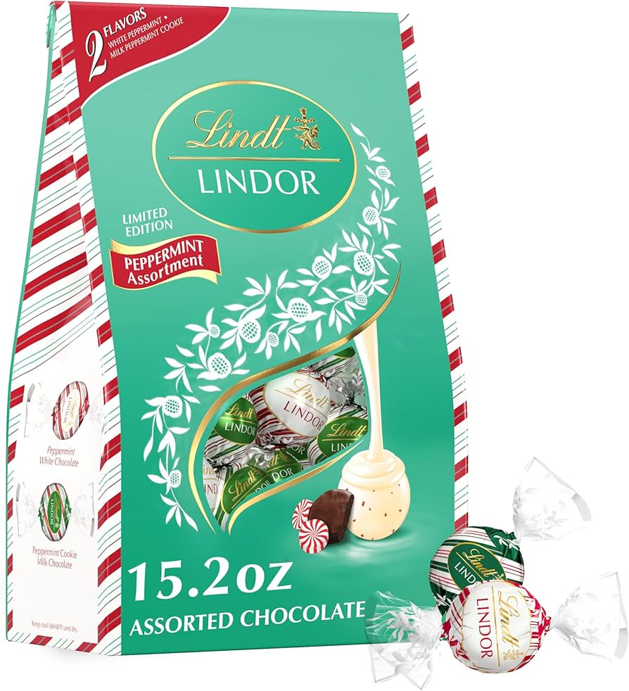 Lindt LINDOR Holiday Assorted Peppermint Chocolate Candy Truffles, 15.2 oz. Bag | Amazon (US)