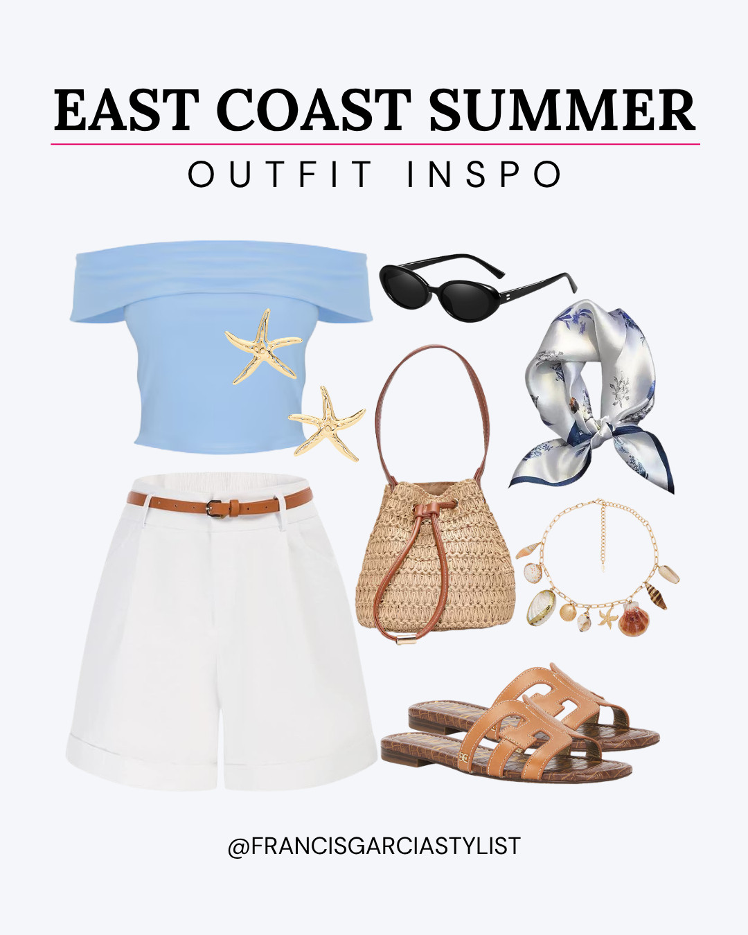 East Coast Summer Outfit Inspo // East Coast, East Coast Summer, Preppy Outfits, Outfits, Outfits Summer, Outfit Inspo, Outfit Ideas, Summer, Summer Outfits, Classy, Outfits, Outfit Inspo, Outfit Ideas, Fashion, Trendy Outfits, Summer Bag, Summer Handbag, Summer Sunglasses, Sunglasses Women, Sandals, Sandals Women, High Waisted Shorts, Crop Top, Head Scarf, Headscarf, Necklace 

 #LTKStyleTip #LTKShoeCrush #LTKItBag