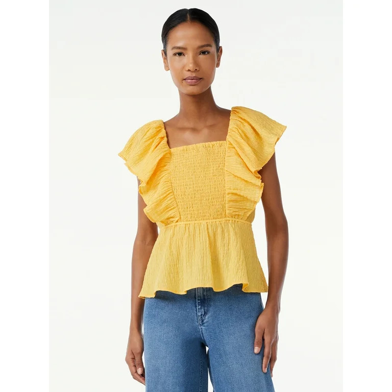 Scoop Women's Peplum Top with Flutter Sleeves | Walmart (US)