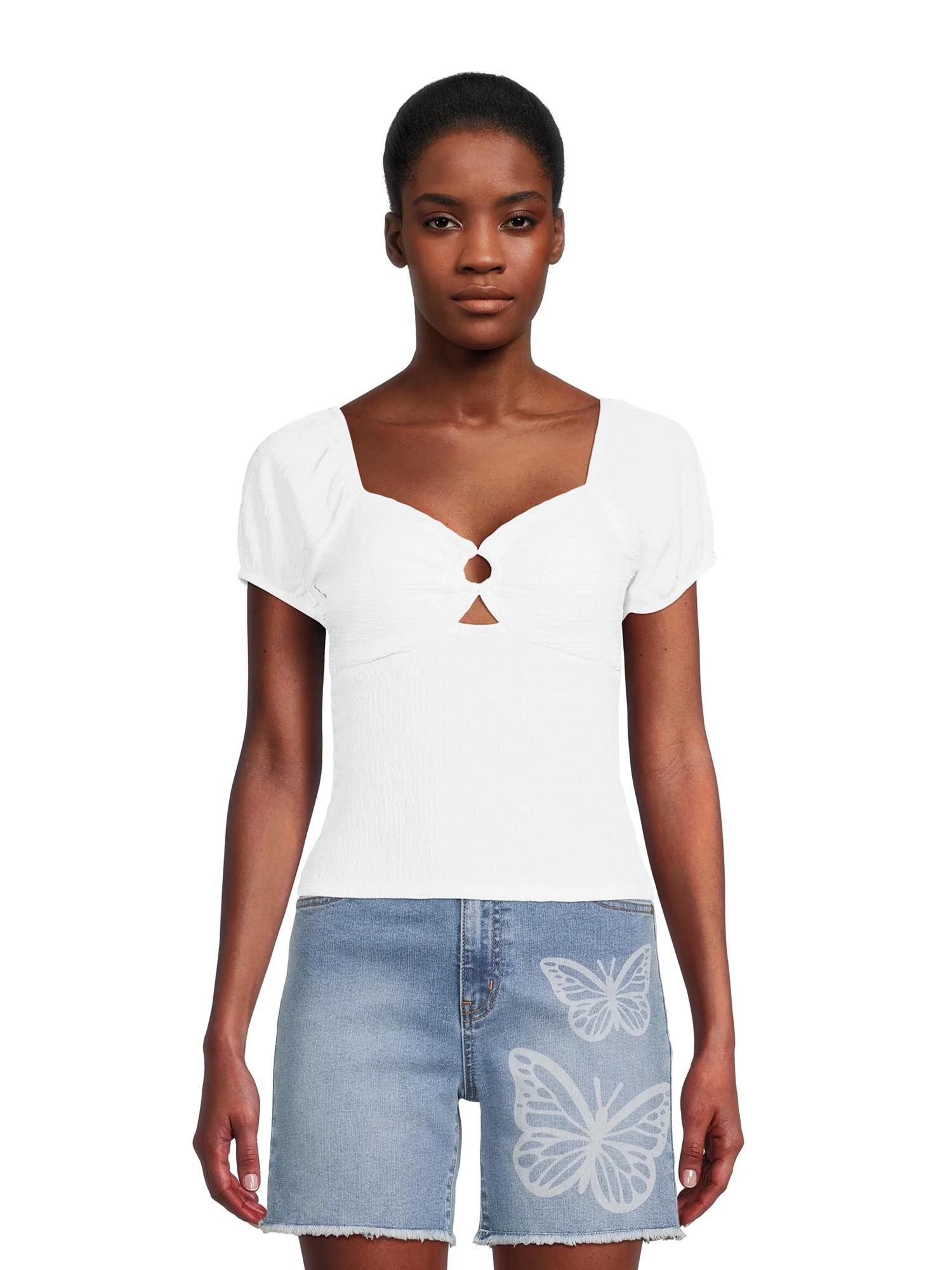 No Boundaries Juniors Pucker Knit Keyhole Top | Walmart (US)