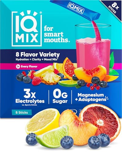 IQMIX Hydration Electrolyte Powder - 4-in-1 Formula for Hydration, Mental Clarity, Mood & Recovery - Sugar-Free, Keto Drink Mix with Magnesium L-Threonate & Lion’s Mane - 8-Count Sampler (All Flavors) | Amazon (US)