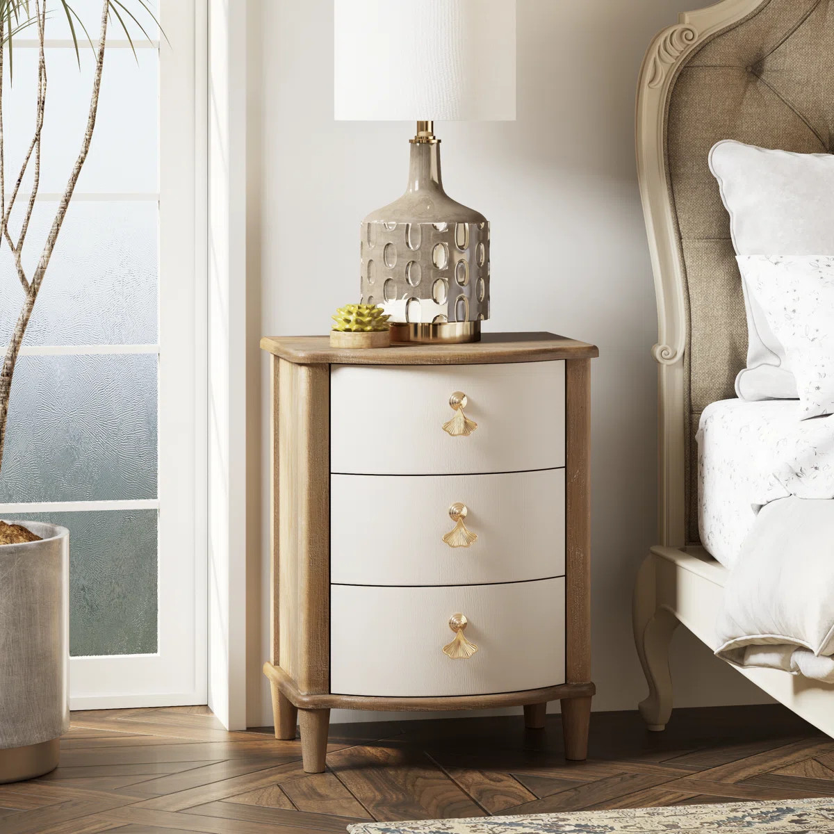 Elegant 3-Drawer Nightstand With Gold Leaf Handles | Wayfair North America