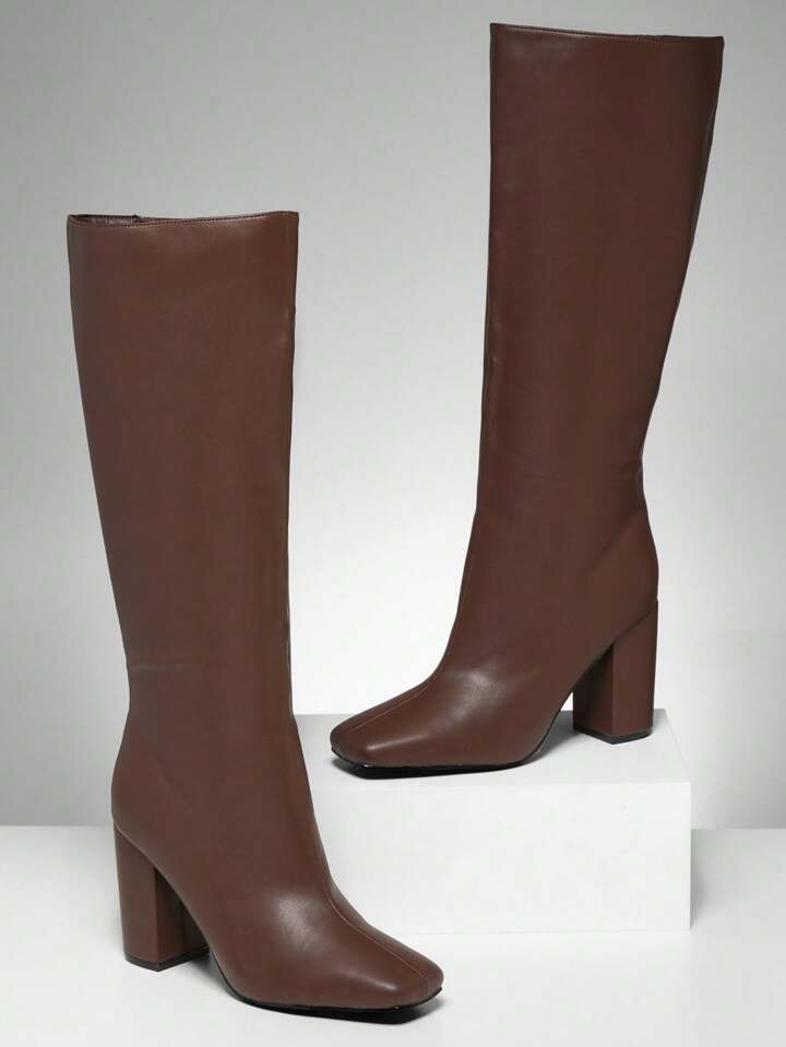 SHUZIA Modische Und Bequeme Damen Kniehohe Stiefel Mit Seitlichem Reißverschluss Und Plateauabsatz | SHEIN