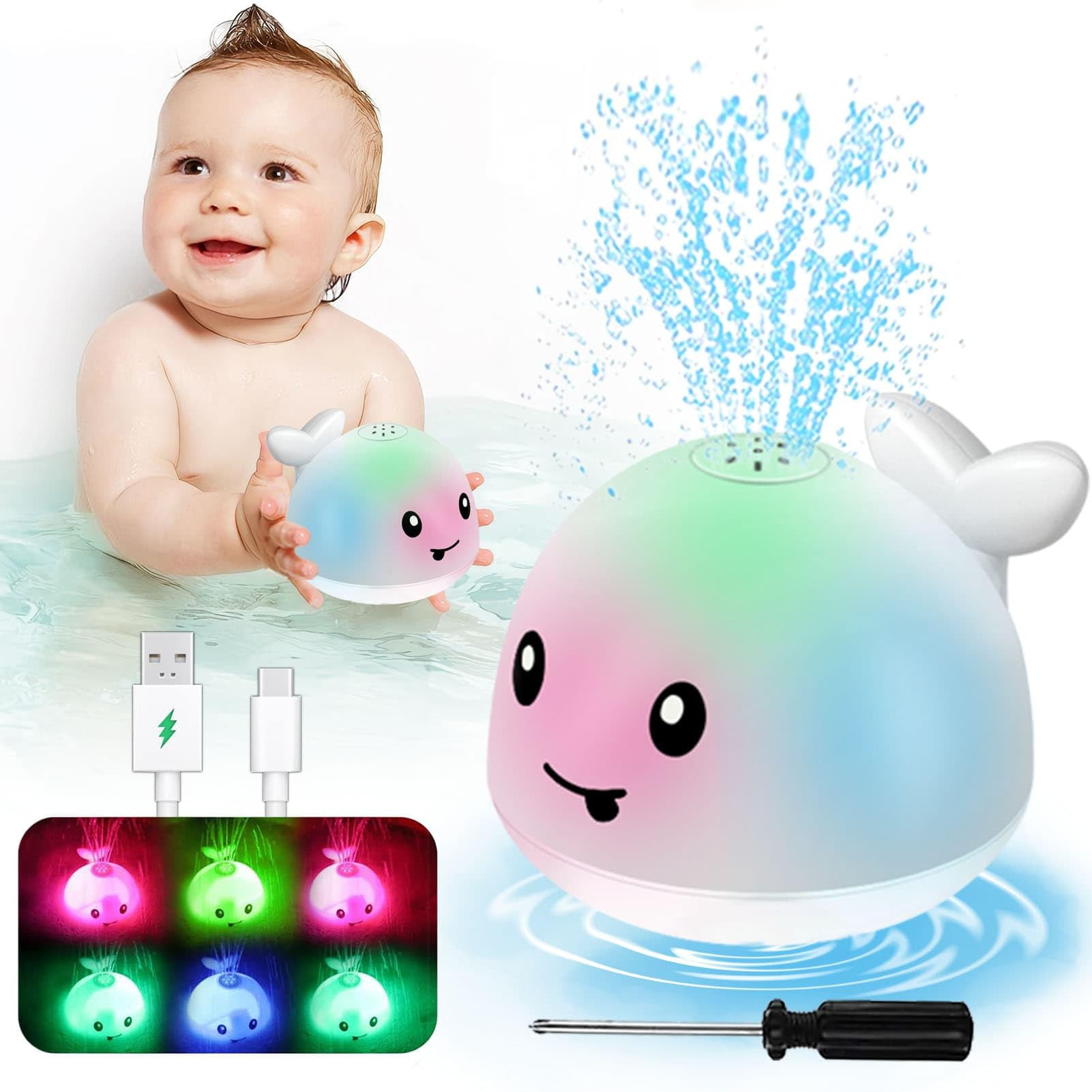 Light Up Toddler Bath Toys - Whale Water Spray Toy Infants Baby Toys 6-12-18 Months Bath Toys for... | Amazon (US)