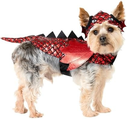 Halloween Dragon Costume for Small Dogs & Cats, Red Pet Costume with Wings & Hood, Cute Fire-Brea... | Amazon (US)