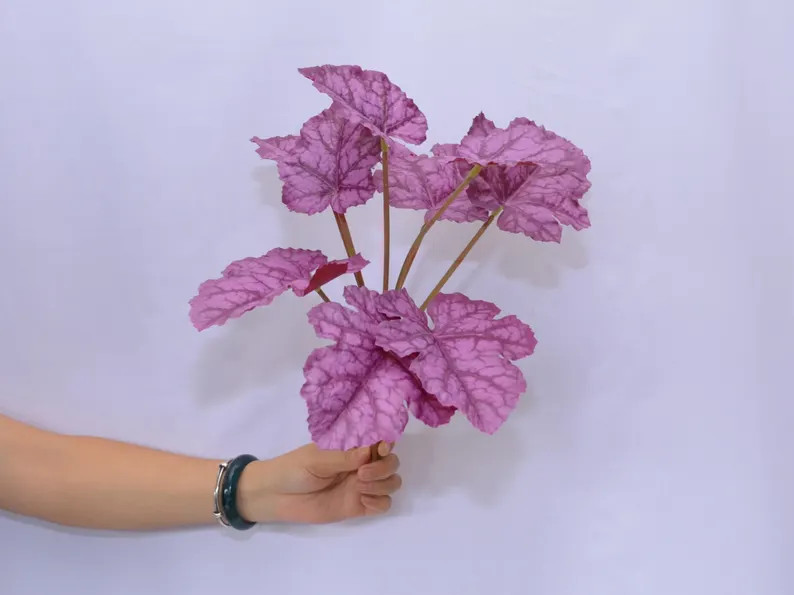 Artificial Heuchera Plant Stem, Purple Coral Bells Faux Leaves, Fall Flower Decor, Garden Greener... | Etsy (Global)
