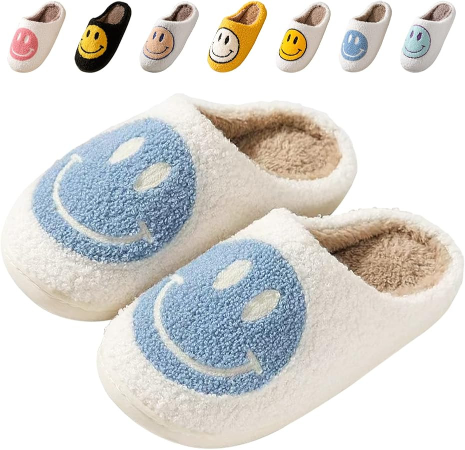 Beishani Smile Face Slippers for Women Happy face slippers Retro Soft Plush Warm Slip-on Slippers... | Amazon (US)