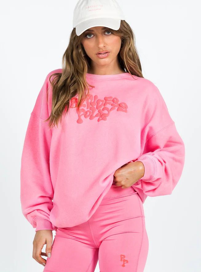 Princess Polly Crew Neck Sweatshirt Squiggle Text Watermelon Pink / Rose | Princess Polly US