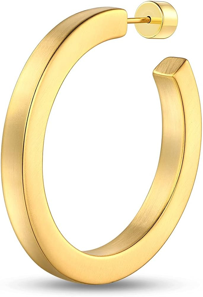 FAMARINE Square Oval Tube Gold Hoop Earrings for Women 18K Gold Plated Hoops with Brushed Finishe... | Amazon (US)