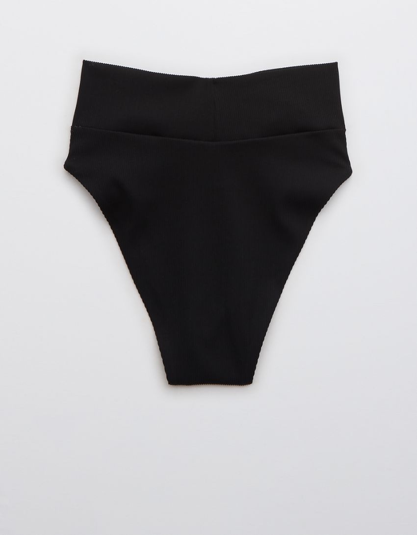 Aerie Ribbed Crossover High Cut Cheeky Bikini Bottom | American Eagle Outfitters (US & CA)