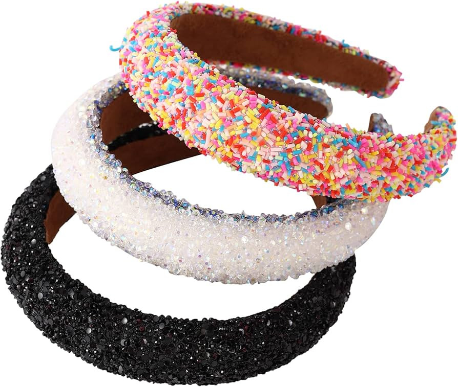 Rhinestone Headband for Women Girls,3Pcs Rhinestone Padded Headbands for Women Wedding Birthday B... | Amazon (US)