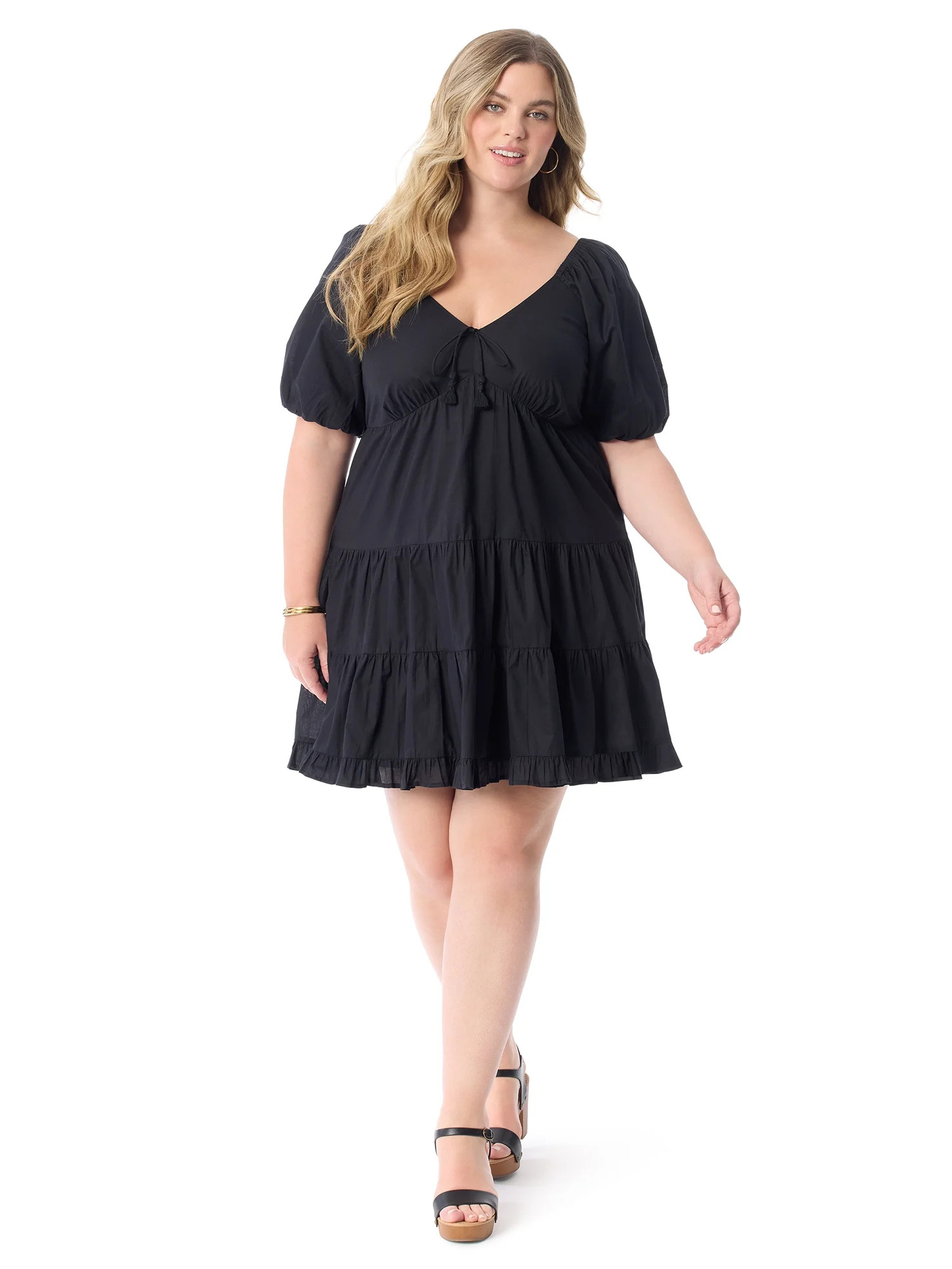 Jessica Simpson Women's Adalle Denim Tiered Short Dress, Sizes 0X-5X | Walmart (US)