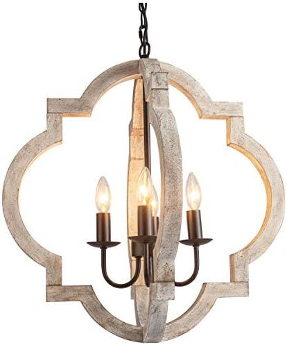 VILUXY Farmhouse Wood Chandelier Geometric Lantern Pendant Light 4-Light for Indoor Kitchen Island D | Amazon (US)