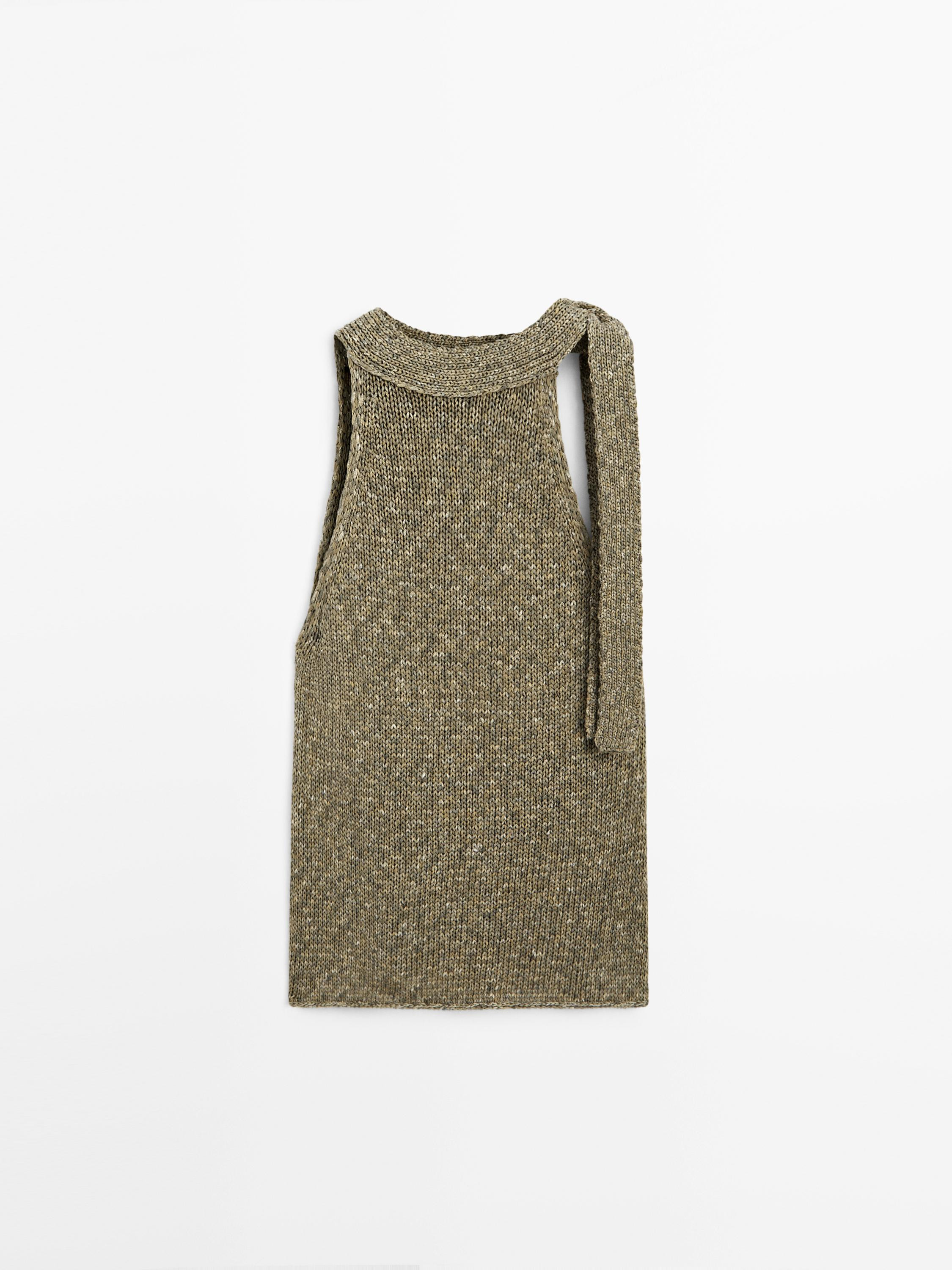 100% cotton halter top with tie detail | Massimo Dutti UK