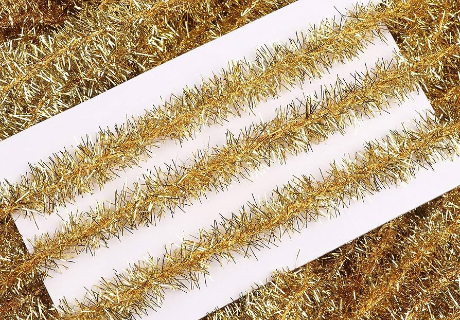 YYCRAFT Skinny Metallic Christmas Tinsel Garland Ribbon (3/4" x 20 Yards,Gold) | Amazon (US)
