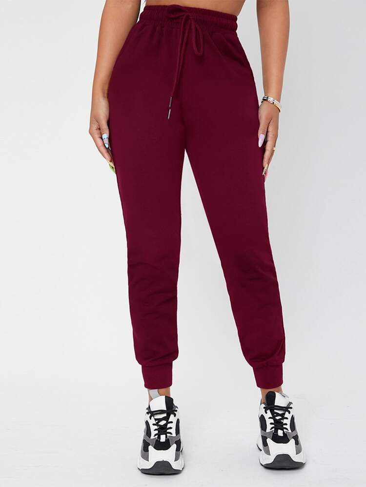 SHEIN PETITE Solid Drawstring Waist Sweatpants | SHEIN