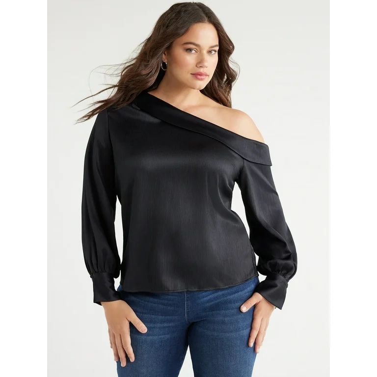 Sofia Jeans Women's Plus Size One Shoulder Textured Blouse, Sizes 1X-5X - Walmart.com | Walmart (US)