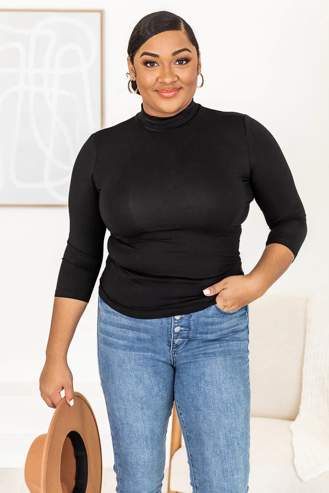 In My Thoughts Black Turtleneck Blouse, 2X Large - Pink Lily | Pink Lily