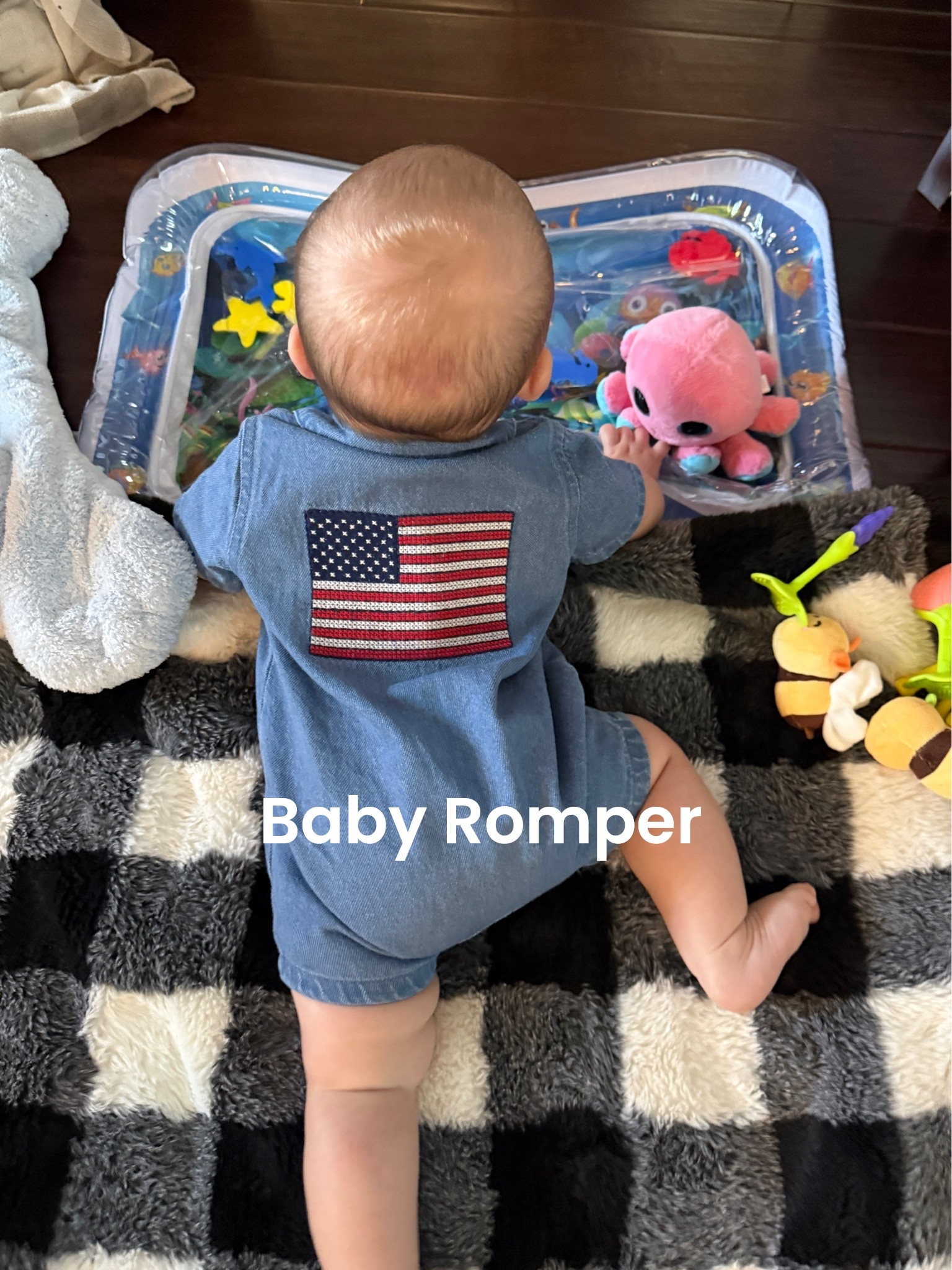 A few baby things 
I’ve purchased late 

Embroidered glad denim romper tts and on sale 

This sea play mat filled with water best $10 spent 

Teething toys and the cutest bee hive fabric house filled with fabric bees..🐝 he loves this toy 

Octopus ty beanie baby

Minky blanket and a Teddy lay pad 

Grandparent/ baby watching/ grandkids

#LTKBaby #LTKmomlife #LTKdayinmylife