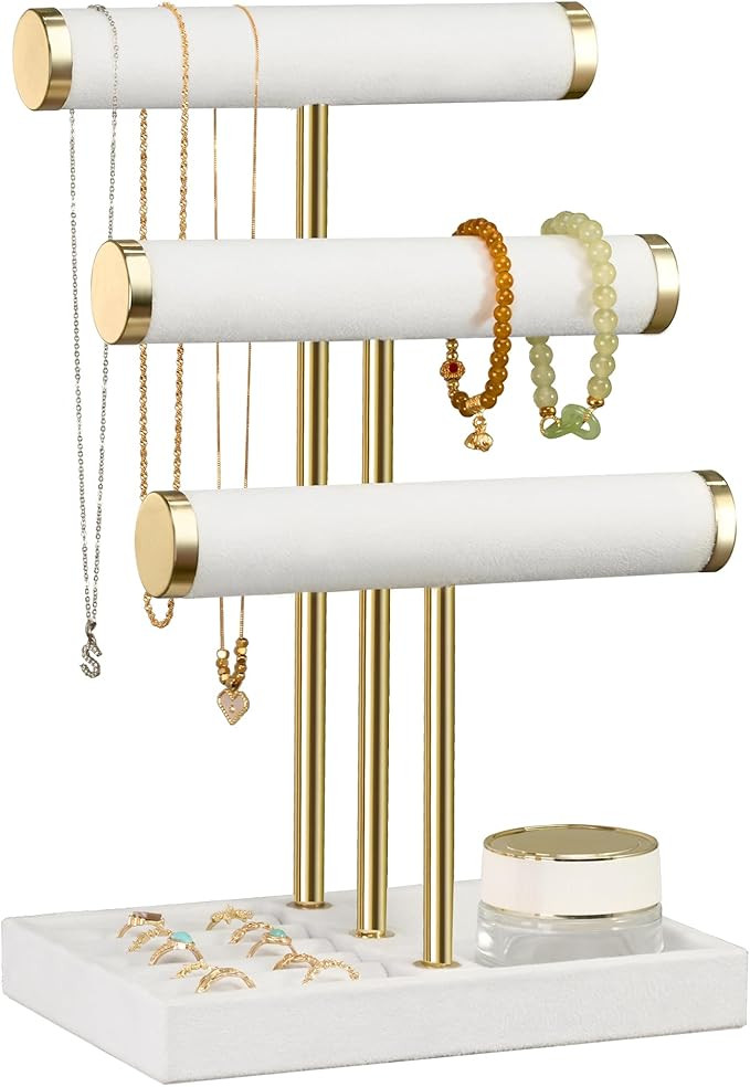 3 Tier Bracelet Holder Display - Detachable T Bar White Velvet Bracelet Holder, Jewelry Holder Or... | Amazon (US)