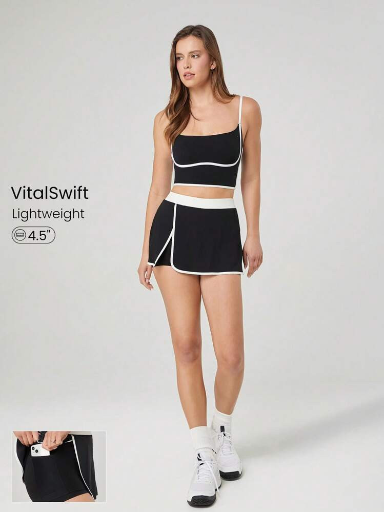 GLOWMODE 4.5" VitalSwift Sweat-Wicking Quick-Dry Contrast Stitch Side Slit Skirt With Built-In Sh... | SHEIN