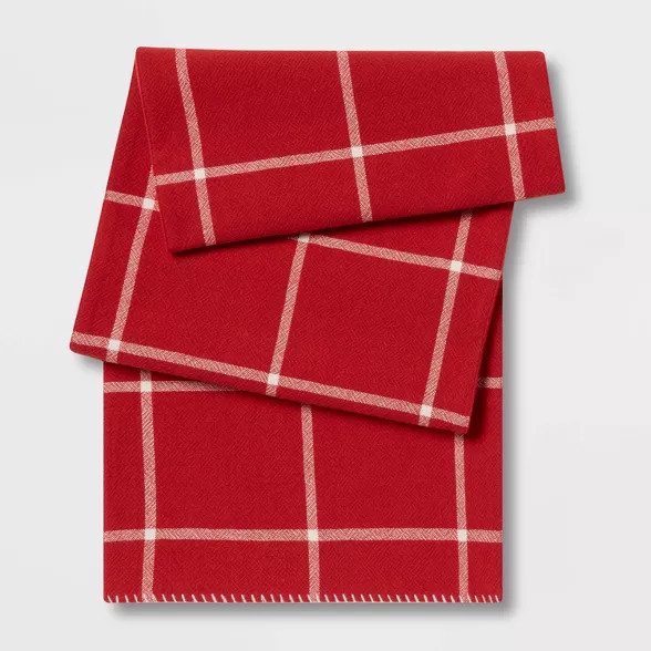 72" x 14" Cotton Windowpane Table Runner Red - Threshold™ | Target