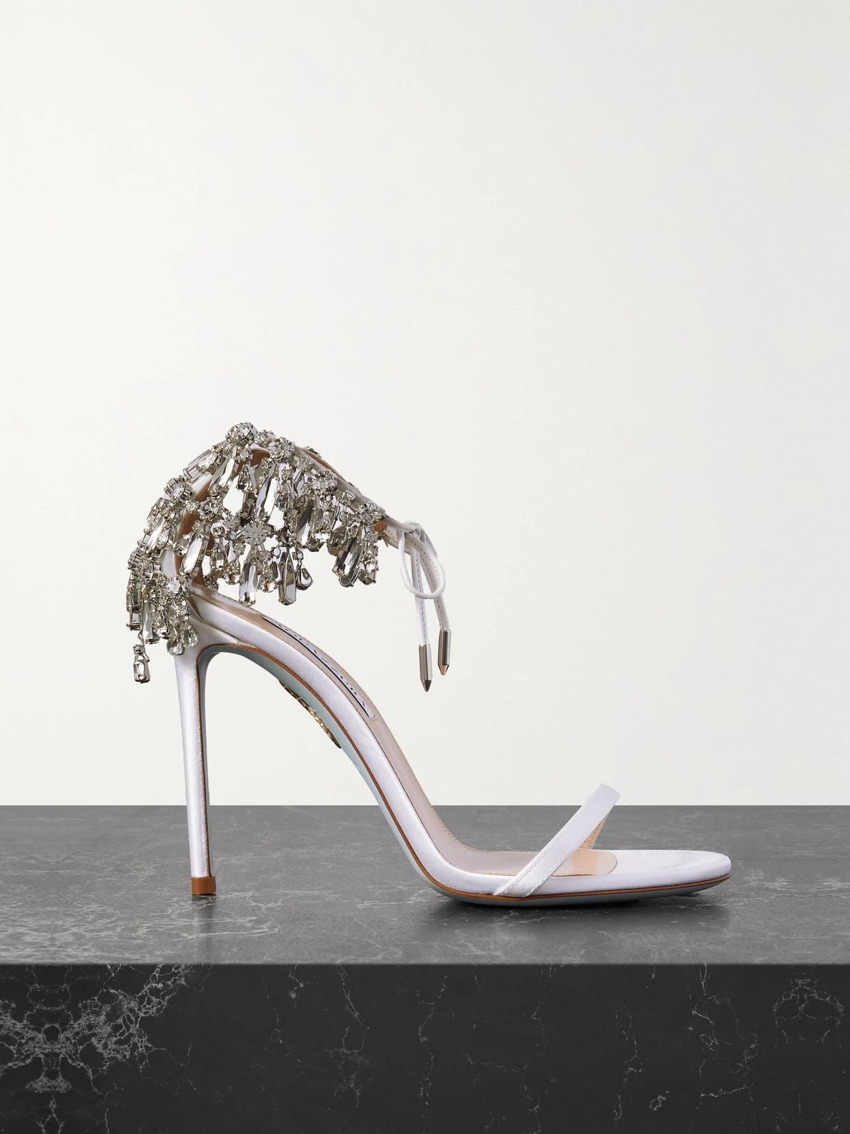 Aquazzura - Moonwalk 105 Crystal-embellished Satin Sandals - White | NET-A-PORTER (US)