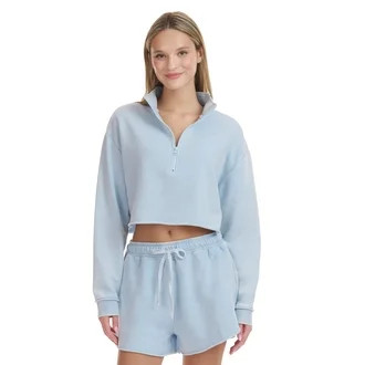 Mills by Millie Bobby Brown Women's Cropped Quarter-Zip Sweatshirt with Raw Edge, Sizes XXS-XXL | Walmart (US)