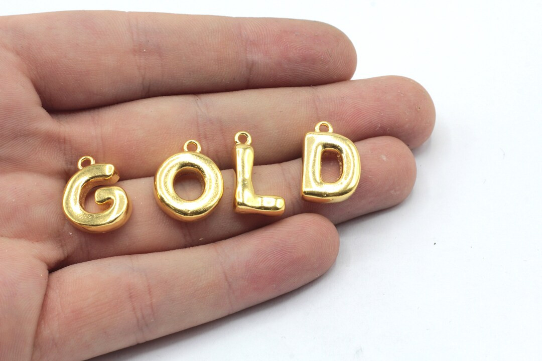 24k Shiny Gold Plated Balloon Letter Charm, Letter Charm, Gold Letter Pendant, Initial Charm, Let... | Etsy (US)