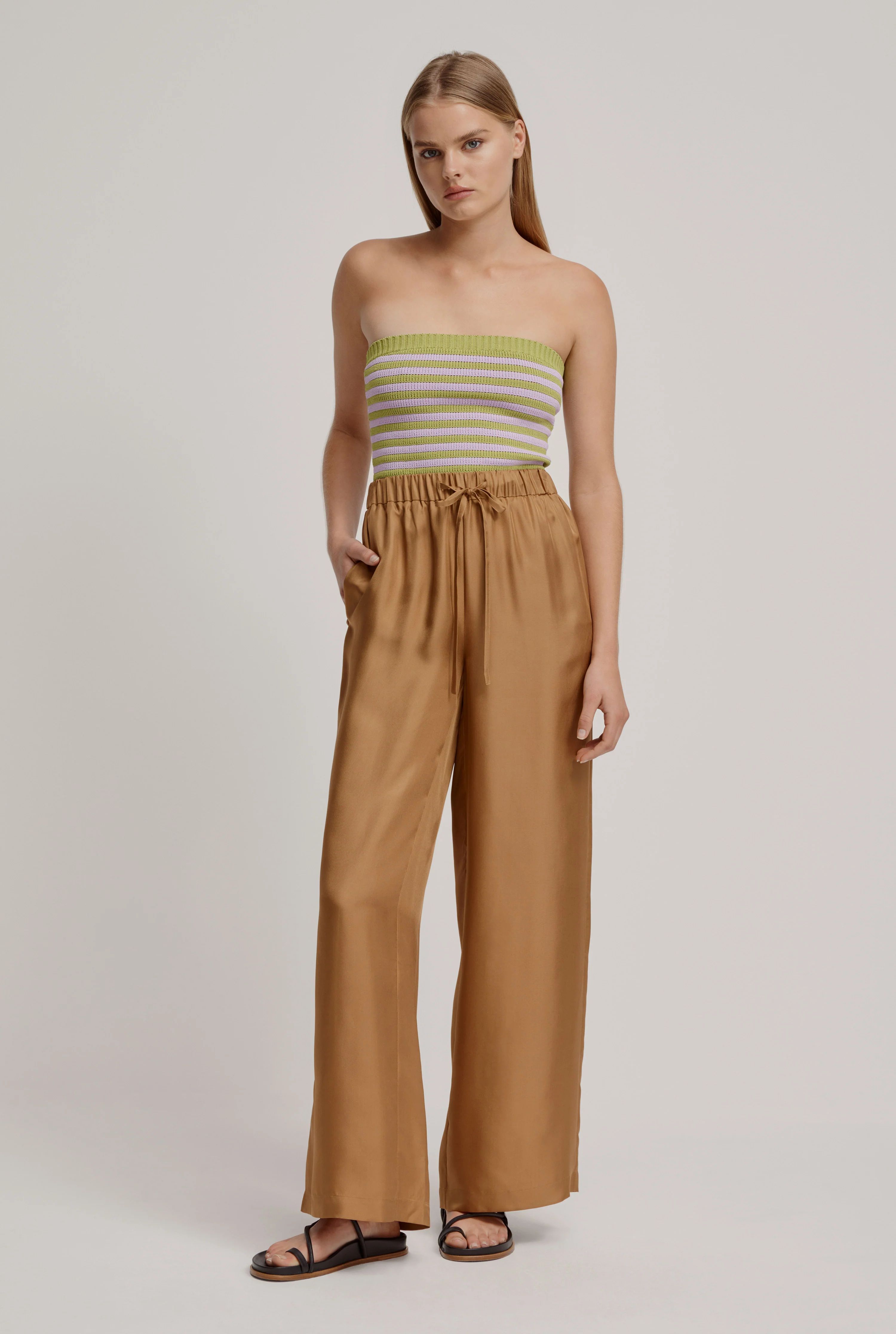 Silk Wide Leg Pant in Brown Sugar | Venroy | Premium Leisurewear designed in Australia | Venroy AU