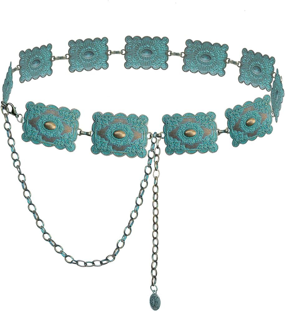 TOPACC Metal Concho Belts for Women Western Cowgirl Turquoise Boho Chain Belts for Dress Jeans | Amazon (US)