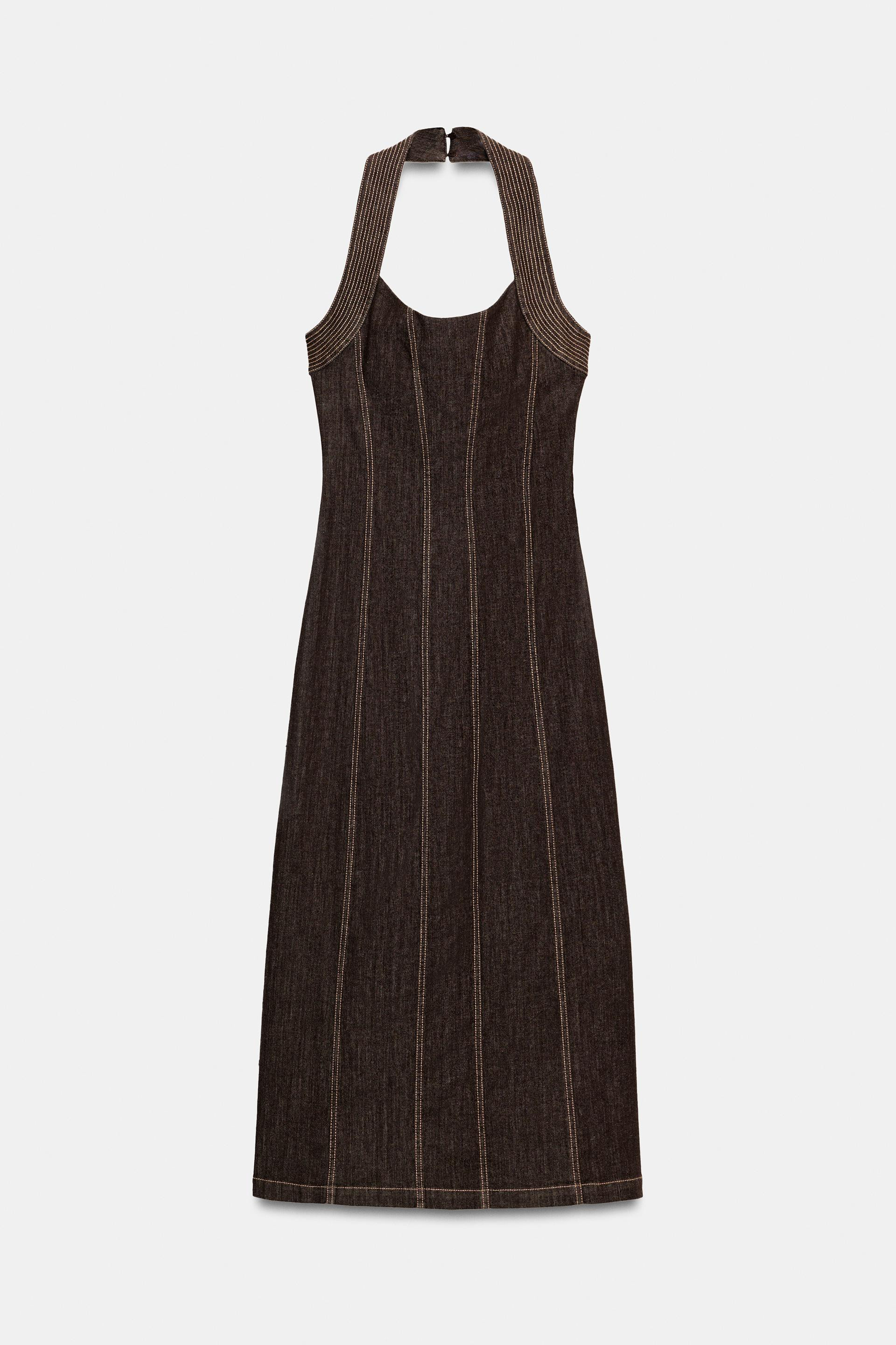 Zara - Z1975 Denim Midi Halter Dress - Brown - S - Woman | Zara US