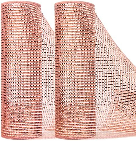 Ribbli 2 Rolls Rose Gold Mesh Ribbon,10 inch x 30 feet(10Yard) Each Roll,Metallic Rose Gold with ... | Amazon (US)