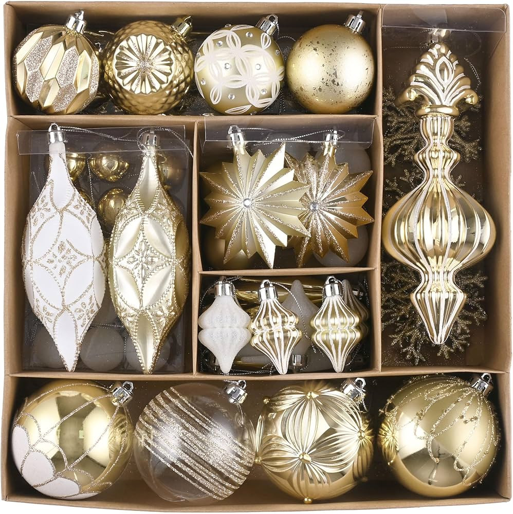 Valery Madelyn Christmas Tree Ornaments Set, 80ct White and Gold Shatterproof Christmas Tree Deco... | Amazon (US)