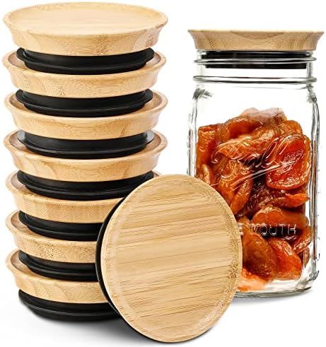 Amazon.com: Set of 8, Wide Mouth Mason Jar Lids, CROWN Shaped Bamboo Storage Lids w Silicone Seal... | Amazon (US)