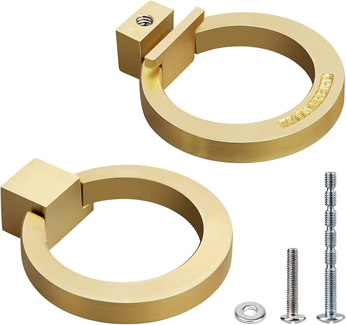 WEAVERBIRD 6Pack Brushed Gold Cabinet Ring Pulls,Zinc Alloy Furniture Drawer Pulls Hardware Cabin... | Amazon (US)