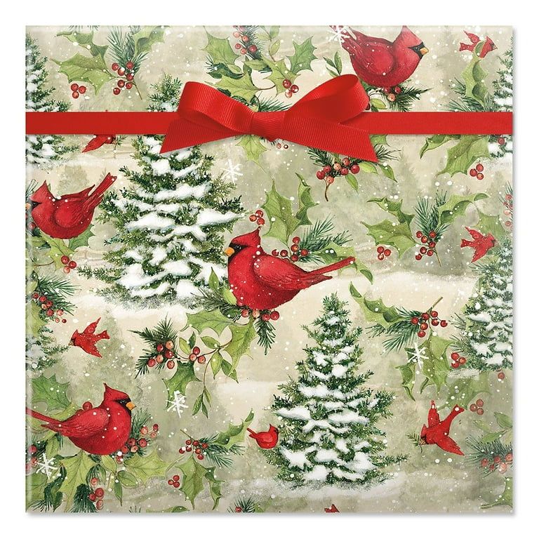 Tree Cardinal Christmas Jumbo Rolled Gift Wrap - 1 Giant Roll, 23 Inches Wide by 32 feet Long, He... | Walmart (US)