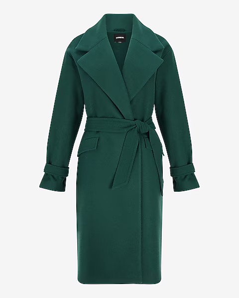 Belted Wrap Front Faux Wool Coat | Express