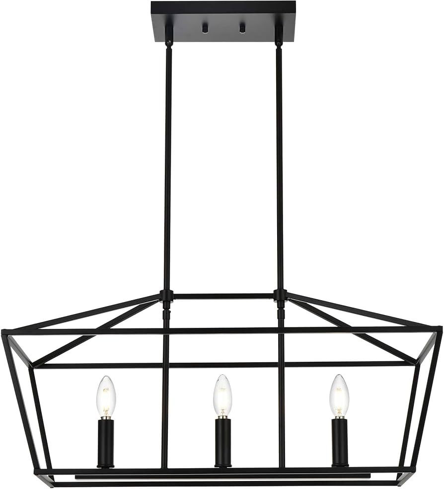 MELUCEE 3-Light Linear Kitchen Island Lighting Farmhouse Lantern Chandelier for Dining Rooms, Bla... | Amazon (US)