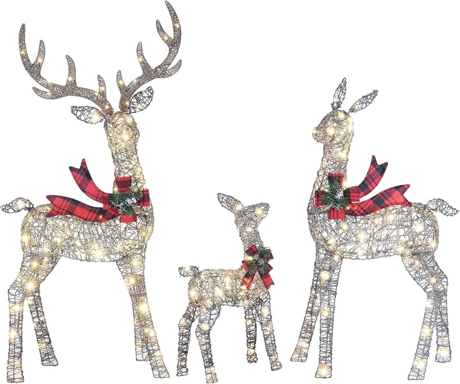 58 Inch 3D Woven Large Lighted Christmas Deer Decorations 3-Piece Outdoor Holiday Decorations Rei... | Amazon (US)