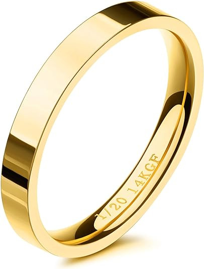 NOKMIT 3mm 14K Gold Filled Rings for Women Girls Stacking Stackable Band Thumb Pointer Finger Pla... | Amazon (US)