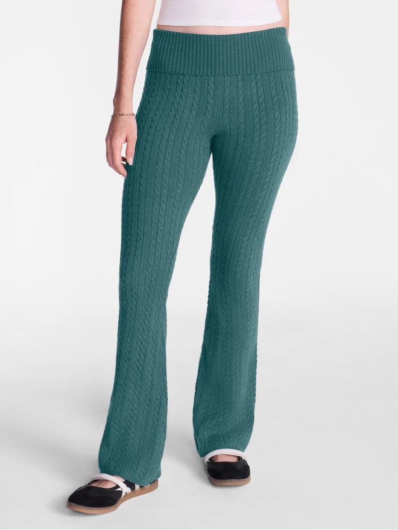 No Boundaries Cable Knit Sweater Pants, 33'' Inseam, Women's XXS-XXL | Walmart (US)