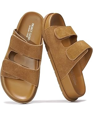 Project Cloud Genuine Leather Memory Foam Womens Sandals - Stylish and Comfortable Double Strap S... | Amazon (US)