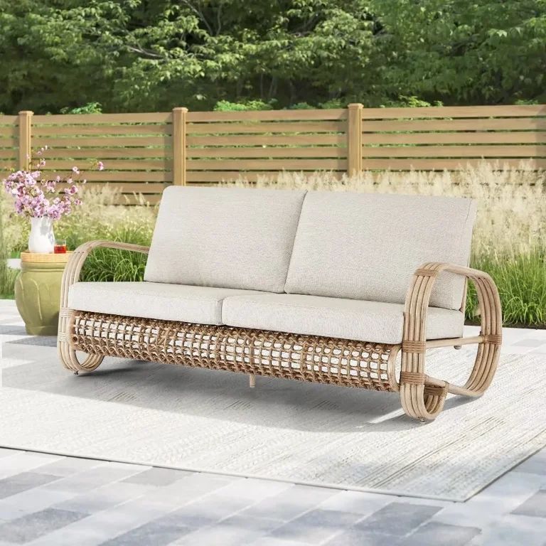 Iwicker Patio Wicker 2-Seater Outdoor Sofa Aluminum Garden Love seat Chair with Cushions | Walmart (US)