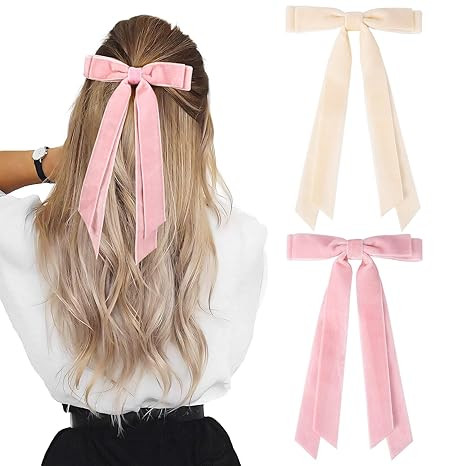 Aileam 2PCS Velvet Hair Bows Ribbon Hair Clip Beige Pink Accessories Ponytail Holder Accessories ... | Amazon (US)