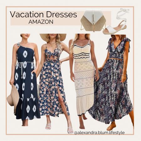 Amazon Vacation dresses! Maxi floral dresses!! Vacation outfits! White sandals and straw crossbody purse!! Amazon fashion! Amazon finds! Spring dress! Summer maxi dress! 

#LTKSwim #LTKTravel #LTKFindsUnder100