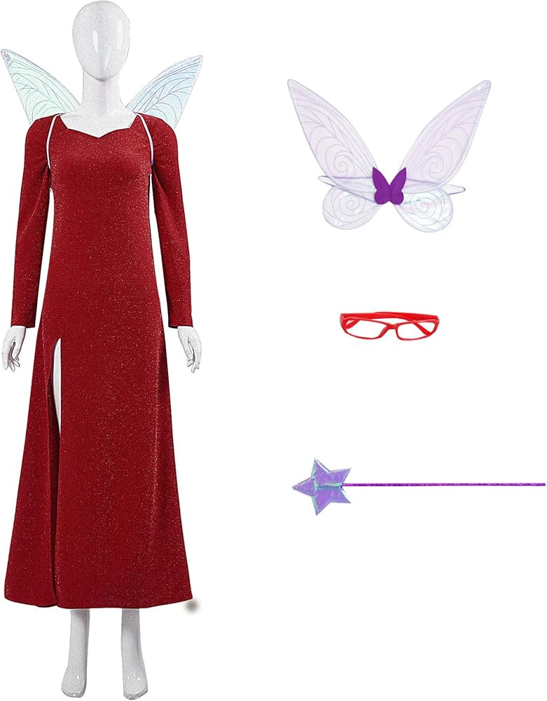 Fairy Godmother Costume for Women Red Sequin Dress with Wings Halloween Fairy God Mother Costume | Amazon (US)